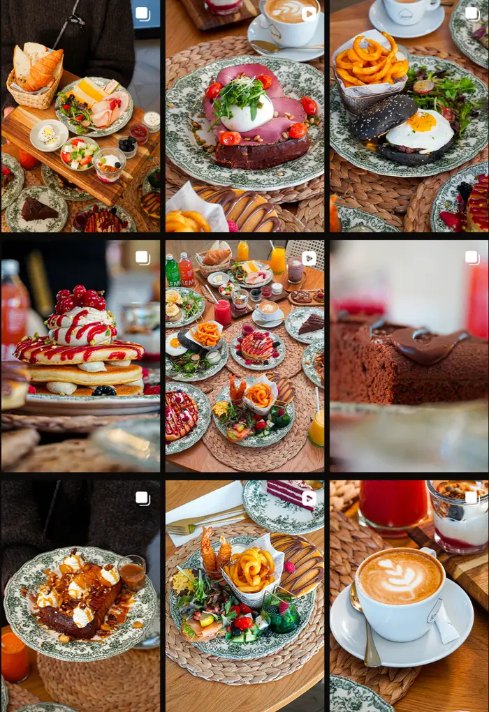 Exemple de mise en page feed Instagram, univers brunch et convivial