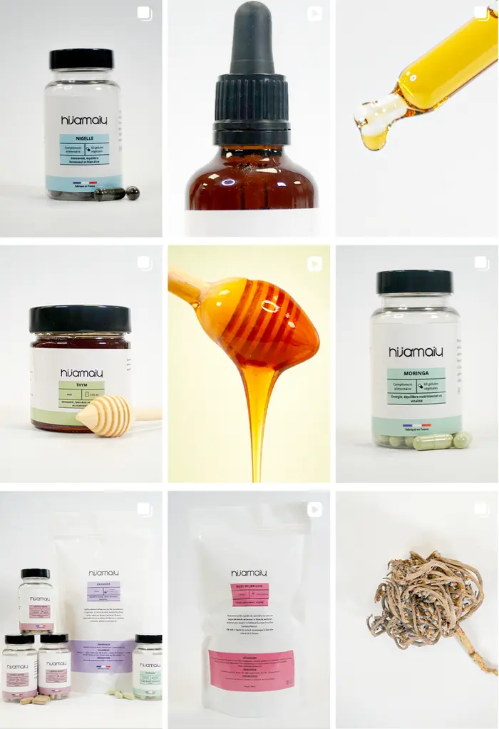 Exemple de mise en page feed Instagram, univers bien-être et cosmétique